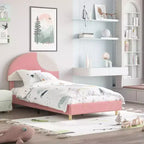 Lit enfant avec tête de lit capitonnée, design en forme d'arche, lit plateforme mignonne de princesse pour filles/garçons, support à lattes en bois