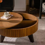 Table basse ronde ModernLuxe rétro avec rangement dissimulé, table d'appoint de salon en bois de style Mid-Century