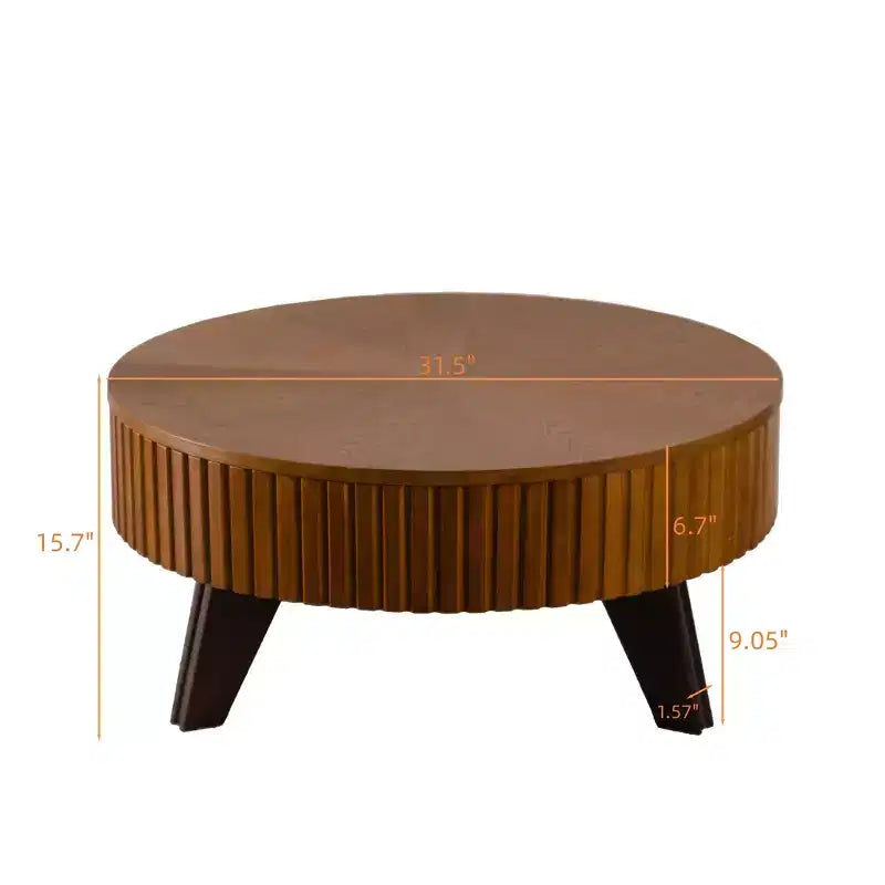 Table basse ronde ModernLuxe rétro avec rangement dissimulé, table d'appoint de salon en bois de style Mid-Century