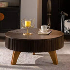 Table basse ronde ModernLuxe rétro avec rangement dissimulé, table d'appoint de salon en bois de style Mid-Century
