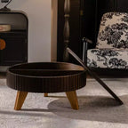 Table basse ronde ModernLuxe rétro avec rangement dissimulé, table d'appoint de salon en bois de style Mid-Century