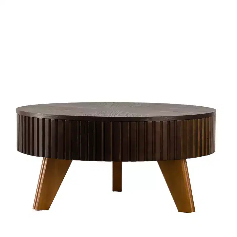 Table basse ronde ModernLuxe rétro avec rangement dissimulé, table d'appoint de salon en bois de style Mid-Century