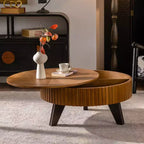 Table basse ronde ModernLuxe rétro avec rangement dissimulé, table d'appoint de salon en bois de style Mid-Century