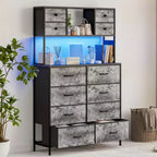Commode avec 12 tiroirs en tissu, commode de chambre avec station de recharge, commodes et chiffonniers