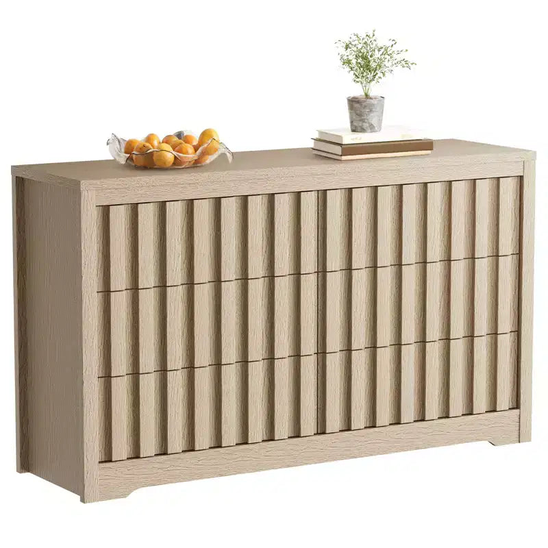 Commode cannelée moderne pour chambre à coucher, commode en bois, organiseur de rangement sans poignées avec tiroirs profonds pour vêtements pour salon et couloir
