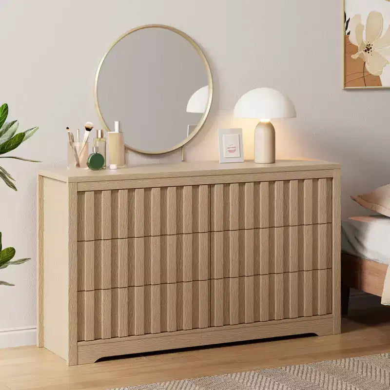 Commode cannelée moderne pour chambre à coucher, commode en bois, organiseur de rangement sans poignées avec tiroirs profonds pour vêtements pour salon et couloir
