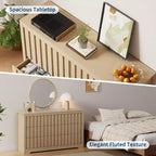 Commode cannelée moderne pour chambre à coucher, commode en bois, organiseur de rangement sans poignées avec tiroirs profonds pour vêtements pour salon et couloir