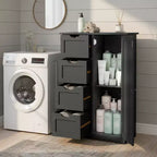 Meuble de rangement de salle de bain noir avec 4 tiroirs et 1 porte