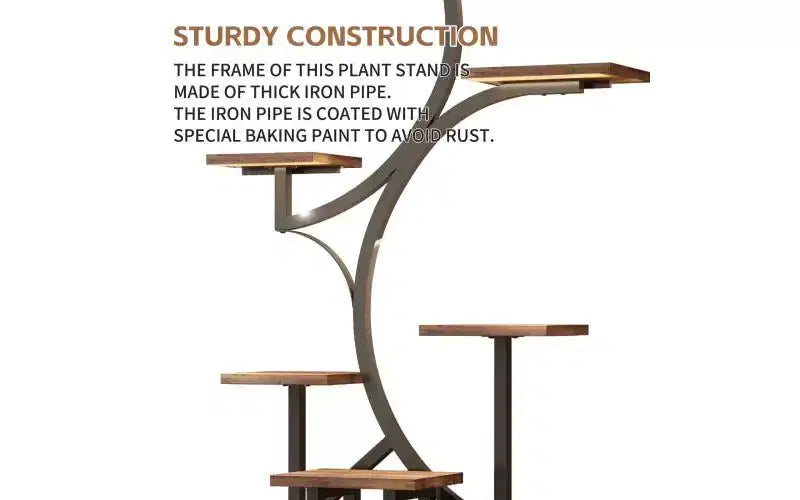 JVNOXK Support de Plante d'Angle de 157 cm de Haut avec Lumières, pour Plantes d'Intérieur, Étagère à Fleurs à 8 Niveaux, Étagère Décorative en Forme de S pour Salon, Noir