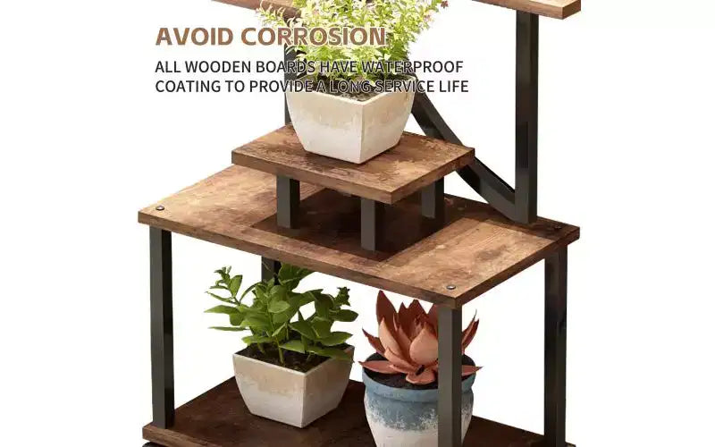 JVNOXK Support de Plante d'Angle de 157 cm de Haut avec Lumières, pour Plantes d'Intérieur, Étagère à Fleurs à 8 Niveaux, Étagère Décorative en Forme de S pour Salon, Noir