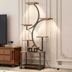 JVNOXK Support de Plante d'Angle de 157 cm de Haut avec Lumières, pour Plantes d'Intérieur, Étagère à Fleurs à 8 Niveaux, Étagère Décorative en Forme de S pour Salon, Noir