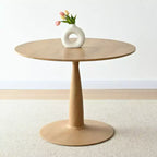 Ensemble table à manger ronde pour 4 personnes, table sur pied aspect bois naturel et chaises de salle à manger rembourrées avec dossier en rotin, idéal pour salle à manger-Panipeachy