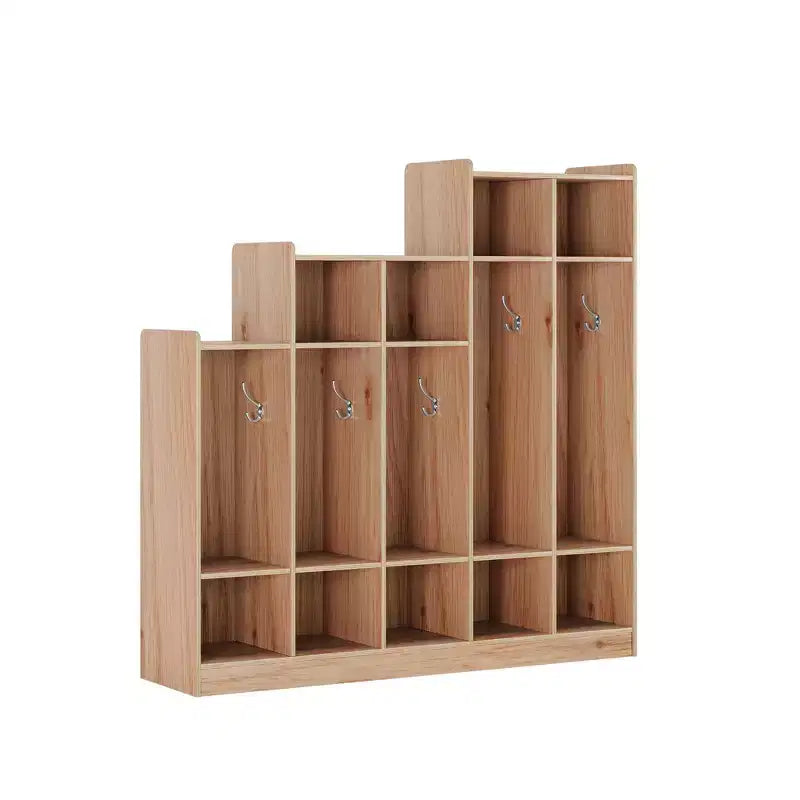 Porte-manteau pour enfant – 5 compartiments avec 9 casiers, 10 crochets et dispositif anti-basculement, meuble de rangement durable en bois pour entrée, chambre, salle de jeux