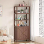 Bibliothèque à 5 niveaux, Buffet haut de 180 cm, Étagère en bois avec étagères réglables, Bibliothèque de style campagnard, Convient pour le salon, la chambre, le bureau à domicile