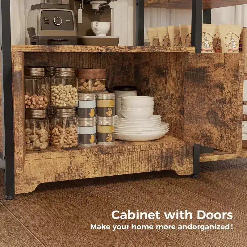 Mini-bar à café – Étagère d'angle autoportante à 32 étagères et buffet avec portes, meuble de rangement à cadre métallique pour cuisine, bureau