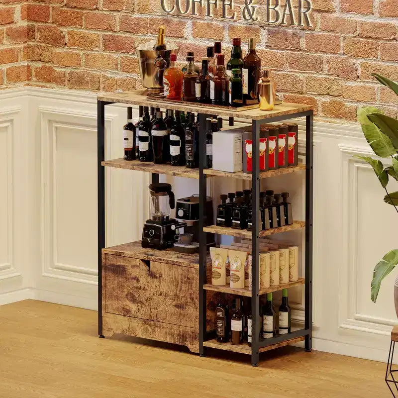 Mini-bar à café – Étagère d'angle autoportante à 32 étagères et buffet avec portes, meuble de rangement à cadre métallique pour cuisine, bureau