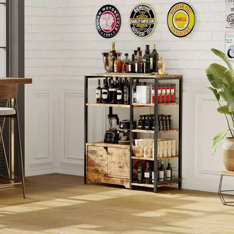 Mini-bar à café – Étagère d'angle autoportante à 32 étagères et buffet avec portes, meuble de rangement à cadre métallique pour cuisine, bureau