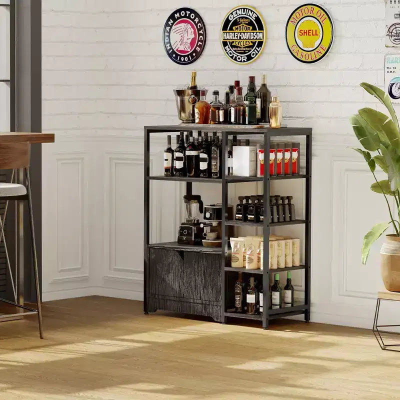 Mini-bar à café – Étagère d'angle autoportante à 32 étagères et buffet avec portes, meuble de rangement à cadre métallique pour cuisine, bureau