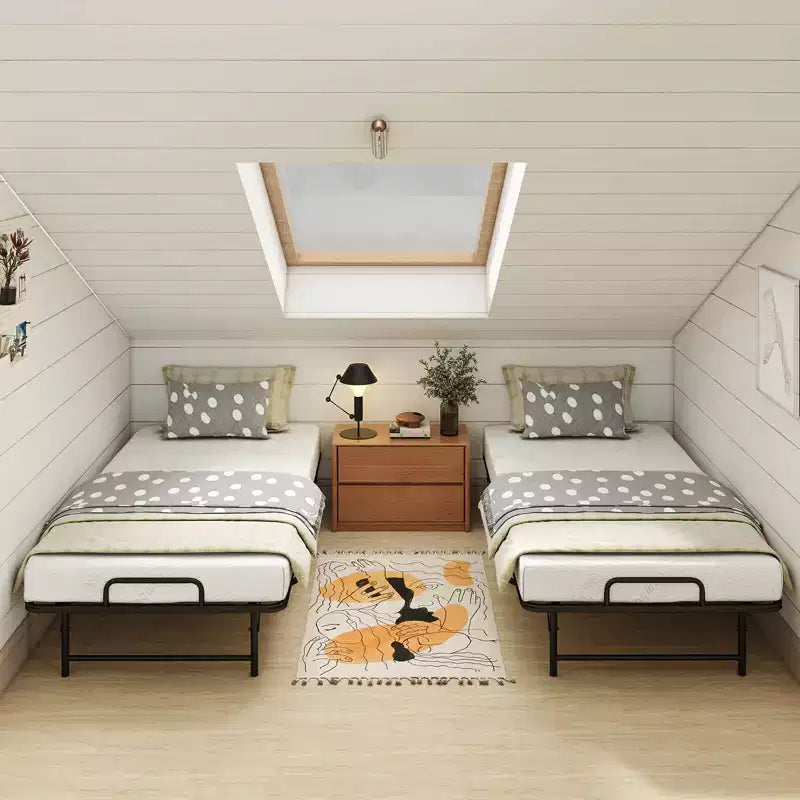 Lit pliant double Costway avec matelas de 5 pouces, matelas en mousse à mémoire de forme et cadre à lattes métalliques
