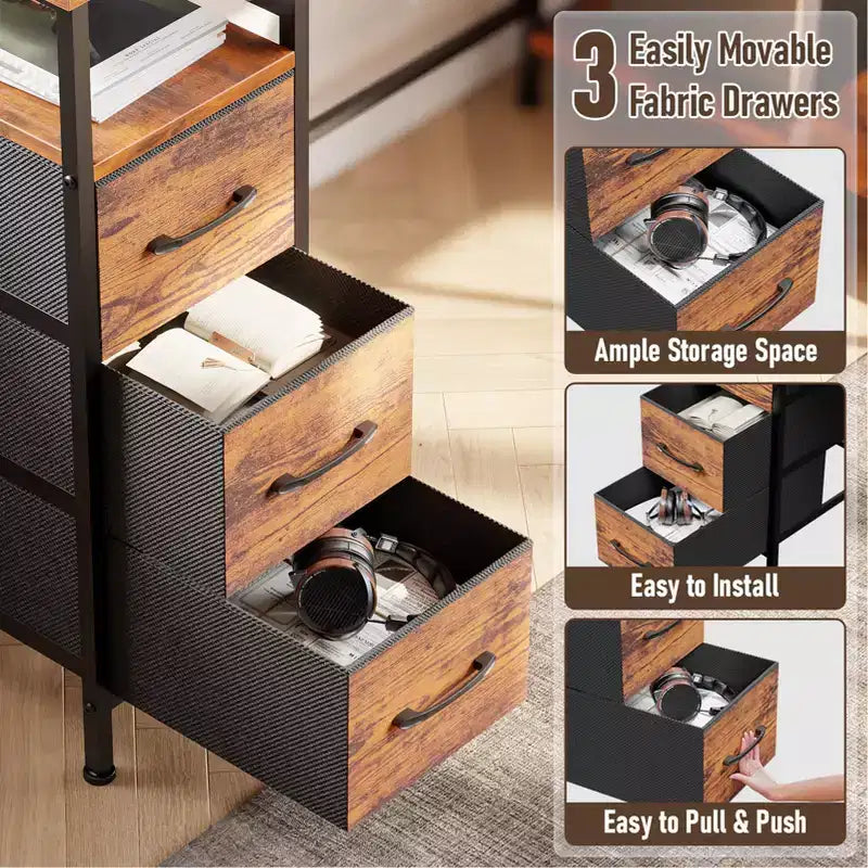 Bureau d'ordinateur d'angle en L marron de 55 pouces avec station de charge, bureau de jeu réversible, lumières LED, meuble de classement, support de moniteur, étagères de rangement, bureau à domicile