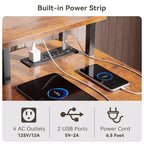 Bureau d'ordinateur d'angle en L marron de 55 pouces avec station de charge, bureau de jeu réversible, lumières LED, meuble de classement, support de moniteur, étagères de rangement, bureau à domicile