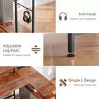Bureau d'ordinateur d'angle en L marron de 55 pouces avec station de charge, bureau de jeu réversible, lumières LED, meuble de classement, support de moniteur, étagères de rangement, bureau à domicile