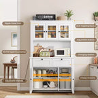 Armoire de cuisine haute de 66 po avec lumières DEL et station de recharge, armoire de rangement de cuisine, buffet de cuisine, bar à café avec tiroirs de rangement