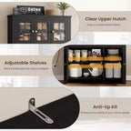 Armoire de cuisine haute de 66 po avec lumières DEL et station de recharge, armoire de rangement de cuisine, buffet de cuisine, bar à café avec tiroirs de rangement