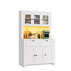 Armoire de cuisine haute de 66 po avec lumières DEL et station de recharge, armoire de rangement de cuisine, buffet de cuisine, bar à café avec tiroirs de rangement