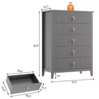 Commode à 5 tiroirs cannelés de 42,9 po de haut, commode en bois au design moderne ondulé avec poignées métalliques pour chambre et à coucher et salon