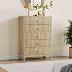 Commode à 5 tiroirs cannelés de 42,9 po de haut, commode en bois au design moderne ondulé avec poignées métalliques pour chambre et à coucher et salon