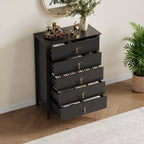 Commode à 5 tiroirs cannelés de 42,9 po de haut, commode en bois au design moderne ondulé avec poignées métalliques pour chambre et à coucher et salon