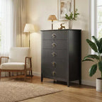 Commode à 5 tiroirs cannelés de 42,9 po de haut, commode en bois au design moderne ondulé avec poignées métalliques pour chambre et à coucher et salon