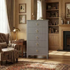 Commode à 5 tiroirs cannelés de 42,9 po de haut, commode en bois au design moderne ondulé avec poignées métalliques pour chambre et à coucher et salon