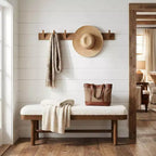 Banc d'entrée en bois massif Lantine de 55 pouces, banc rustique rembourré avec coussin pour salle à manger, vestiaire, porche, blanc et marron, assemblage facile