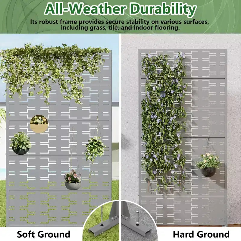 Panneau de clôture autoportant Dovelina Outdoor Metal Privacy Screen pour jardin, patio, terrasse, cour 72H x 35W/47W/70W/94W, 59H x 30W/60W
