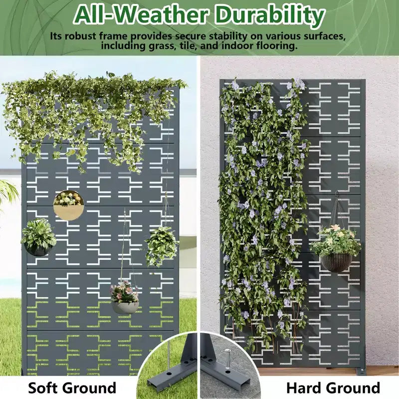 Panneau de clôture autoportant Dovelina Outdoor Metal Privacy Screen pour jardin, patio, terrasse, cour 72H x 35W/47W/70W/94W, 59H x 30W/60W