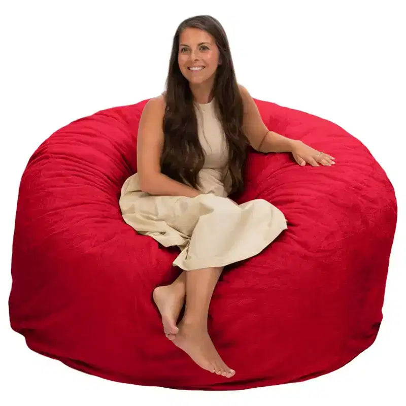 Ultimate Sack 5 Foot Foam Filled Washable Fur Covered Bean Bag Chair, Red