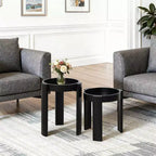 LuxenHome Lot de 2 tables gigognes noires, tables d'appoint rondes modernes et peu encombrantes pour salon, chambre à coucher