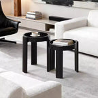 LuxenHome Lot de 2 tables gigognes noires, tables d'appoint rondes modernes et peu encombrantes pour salon, chambre à coucher