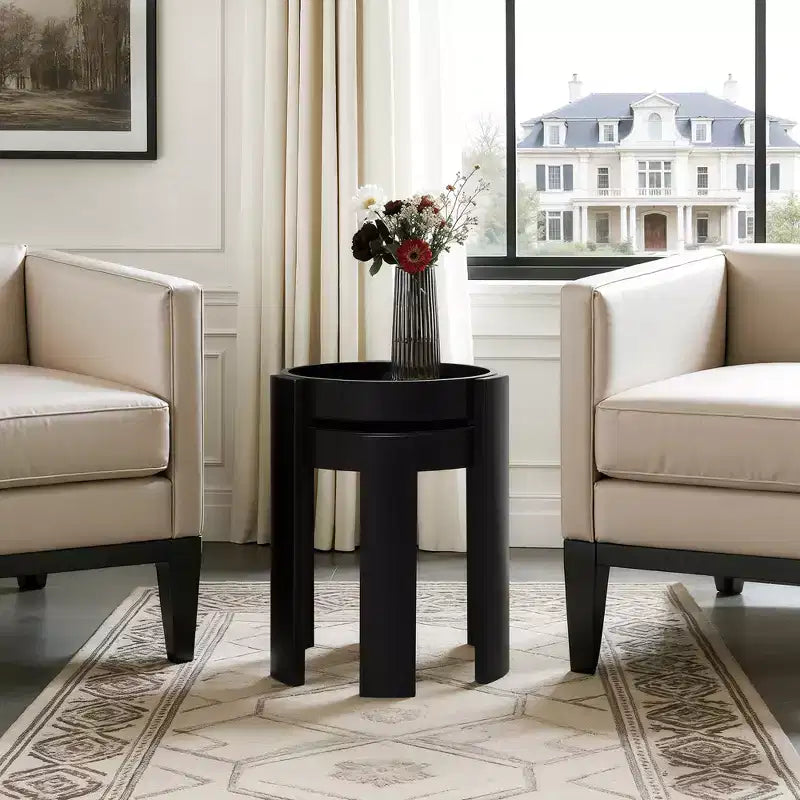 LuxenHome Lot de 2 tables gigognes noires, tables d'appoint rondes modernes et peu encombrantes pour salon, chambre à coucher