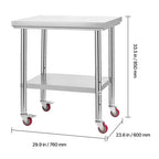 Table en acier inoxydable VEVOR, plan de travail de préparation des aliments de 61 x 76 cm avec roulettes, table de préparation de cuisine avec étagère inférieure réglable, argent