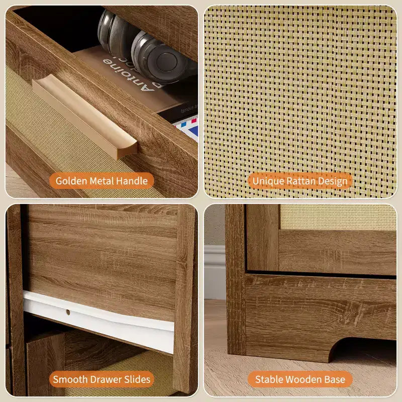 Commode en bois avec poignées métalliques pour salon, couloir, entrée