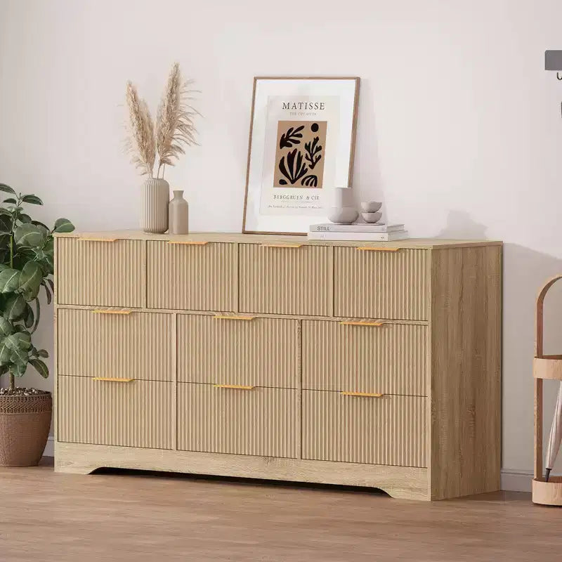Commode en bois avec poignées métalliques pour salon, couloir, entrée