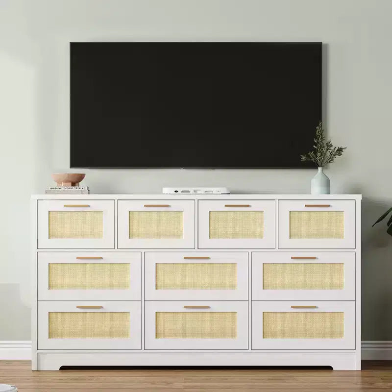 Commode en bois avec poignées métalliques pour salon, couloir, entrée