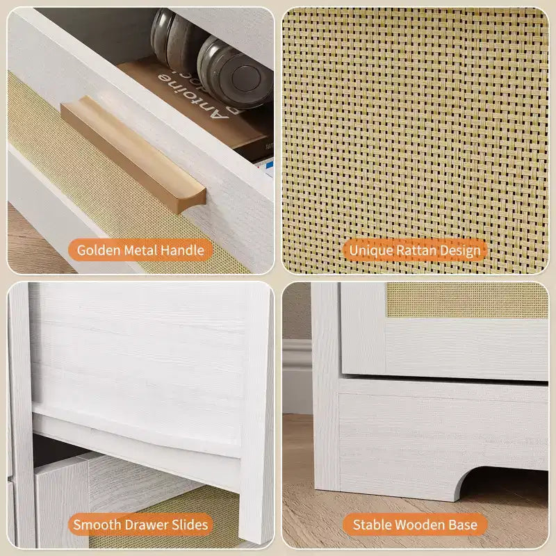 Commode en bois avec poignées métalliques pour salon, couloir, entrée