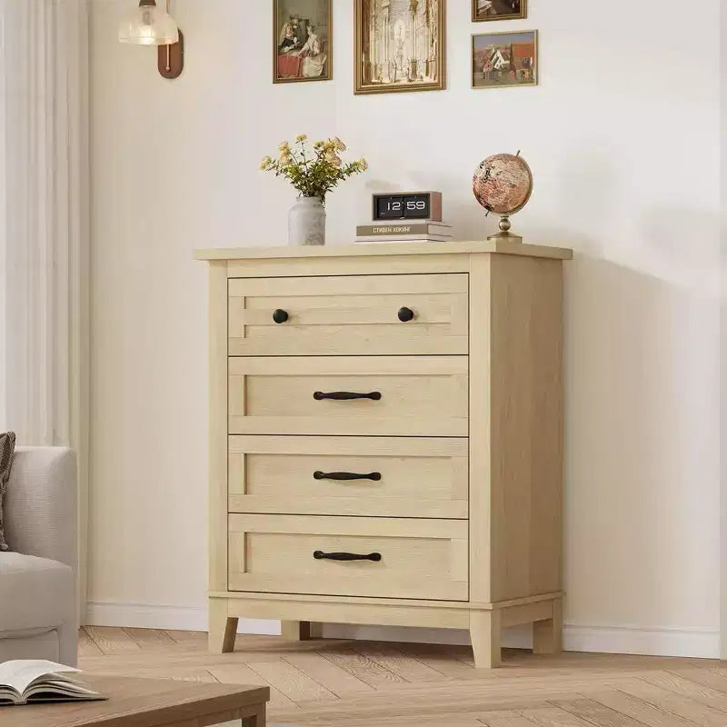 Commode en bois avec poignées métalliques pour salon, couloir, entrée