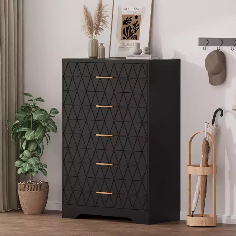 Commode en bois avec poignées métalliques pour salon, couloir, entrée
