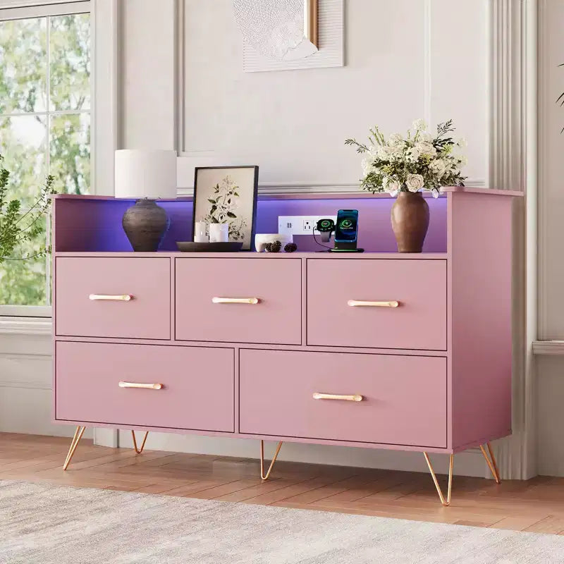 Commode en bois avec poignées métalliques pour salon, couloir, entrée