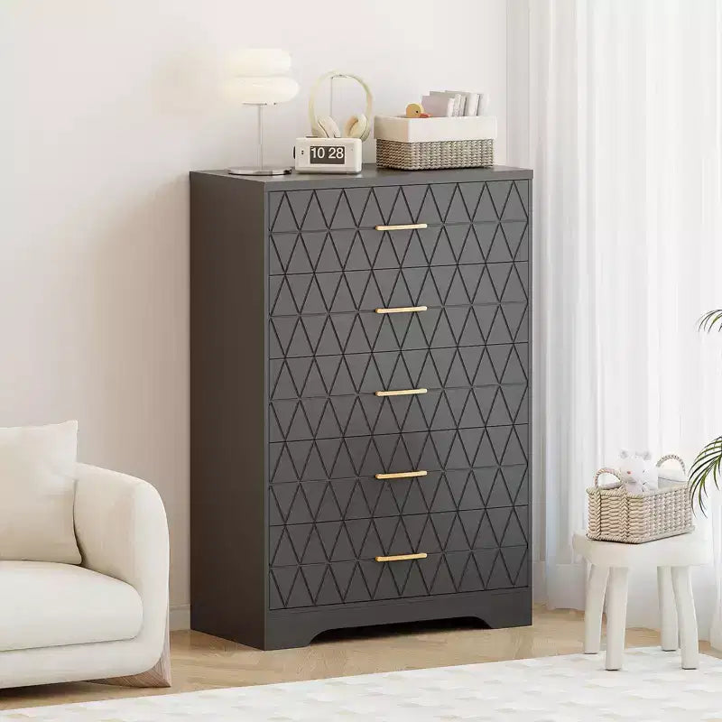 Commode en bois avec poignées métalliques pour salon, couloir, entrée